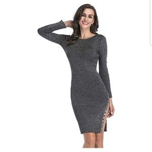 Ribbed womens knee lenght cocktail disco dress L
